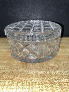 Vanity Powder Jar Trinket Jewel Box w/ Lid Antique Cut Glass Round 4” Diameter